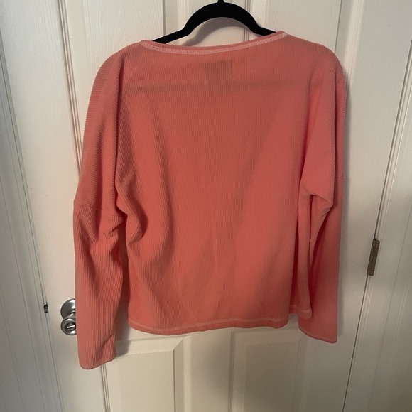 Dudley Stephens Peach Coral Ribbed Fleece Crewneck Sweatshirt Sweater Medium EUC - Picture 3 of 8